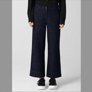 EILEEN FISHER Cotton Stretch Denim Wide-Leg Jean, Deep Indigo Blue, XS